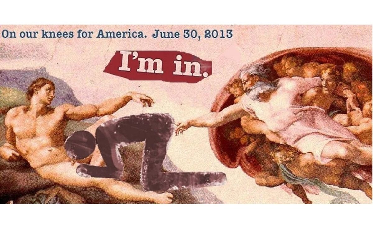 Jump To Your Feet For the Winners of Our Blasphemous 'On Our Knees For America' Photo-Chopping Contest!