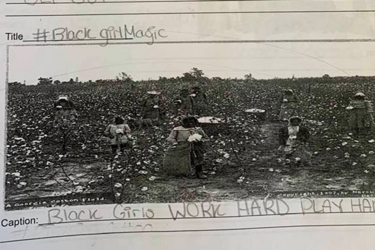A teacher had her 8th graders write 'funny' captions under slavery-era photos. Seriously, WTF.