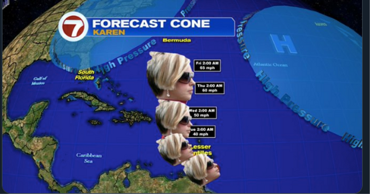 Karen Has Been Downgraded To A Tropical Depression That Could Fall Apart 'At Any Time', And The 'Karen' Jokes Write Themselves