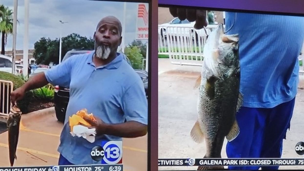 Man catches bass in floodwaters while eating Whataburger, is officially Texas hero