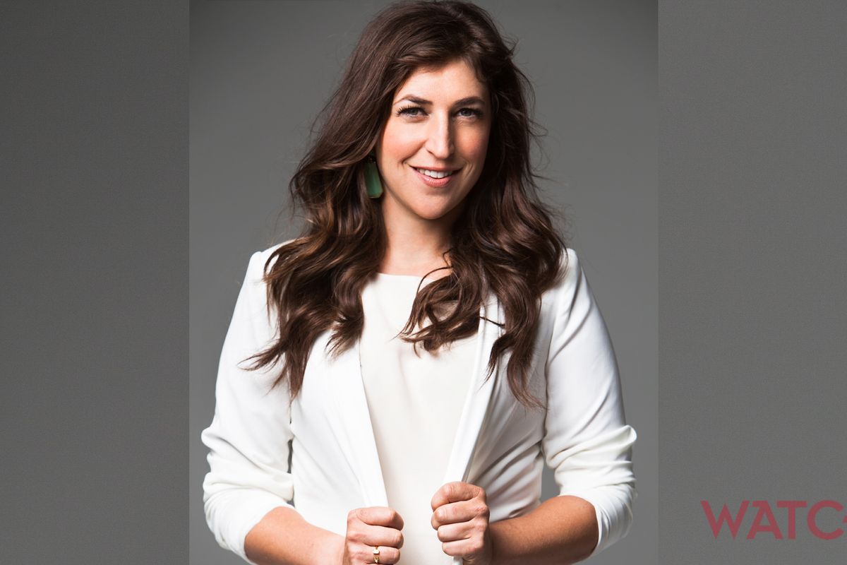 Mayim Bialik in white outfit