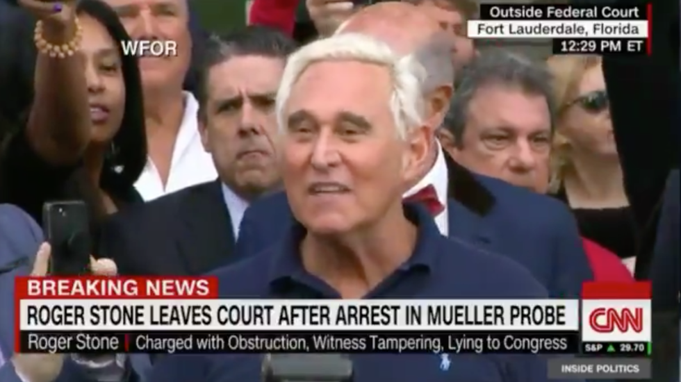 This Video of Roger Stone Speaking to the Media About His Arrest As the Crowd Chants 'Lock Him Up' Is Giving People Life