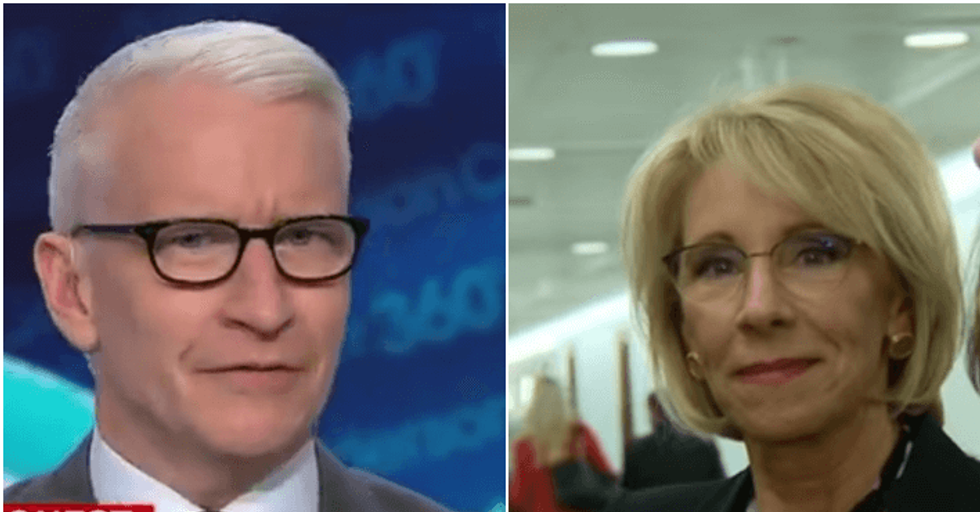 Anderson Cooper Had the Most Epic Response to Betsy DeVos Awkwardly Standing at an Elevator in Silence as a Reporter Asks Her About the Special Olympics