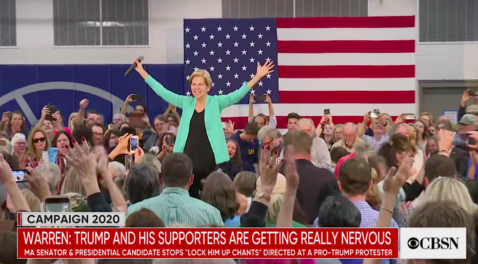 Elizabeth Warren Perfectly Responds to Protester at Her Rally After Crowd Chants 'Lock Him Up'