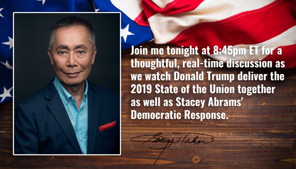 George Takei State of the Union 2019 & Democrat Response: Live Chat & Discussion Is Cancelled