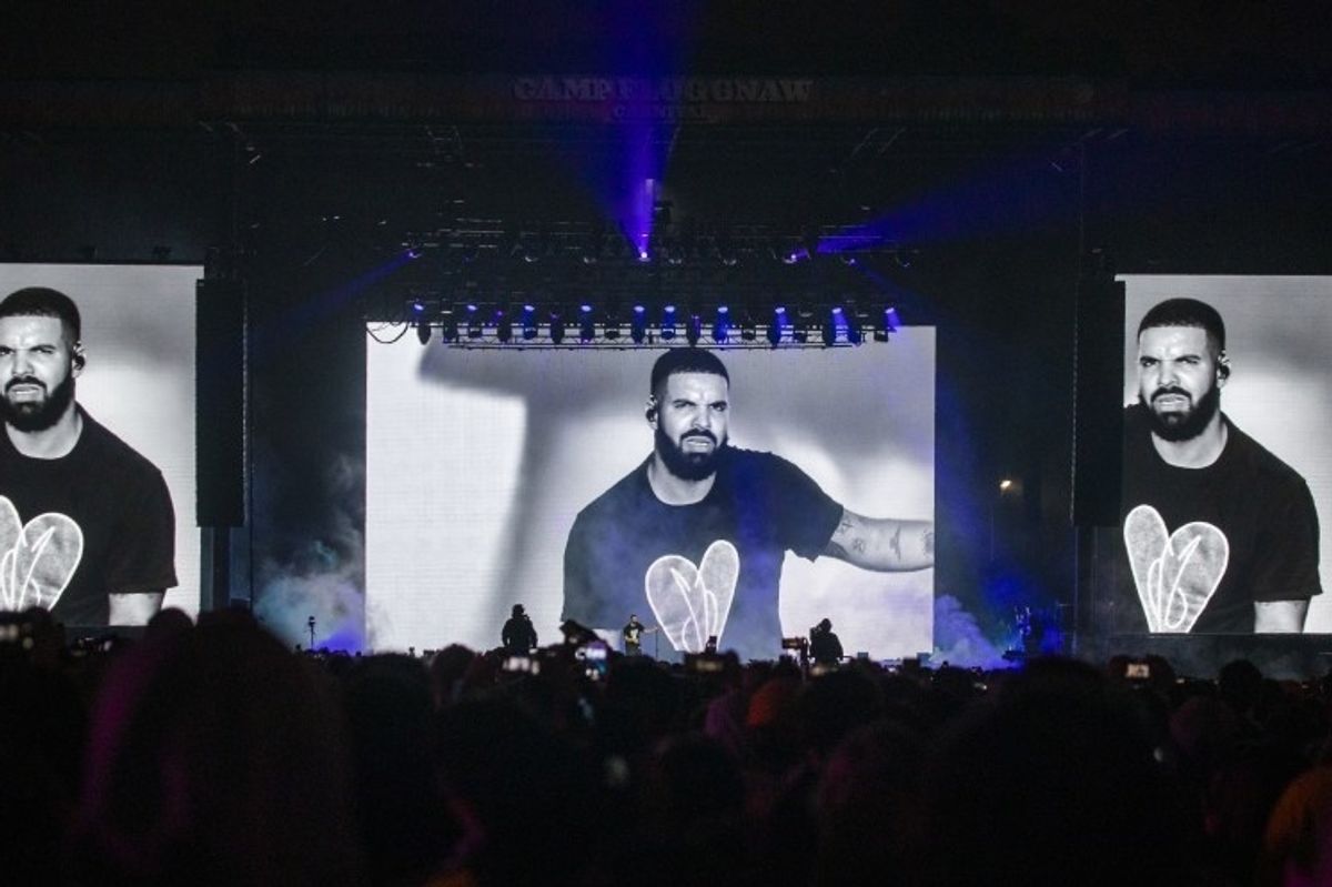Drake performing at Camp Flog Gnaw 2019.