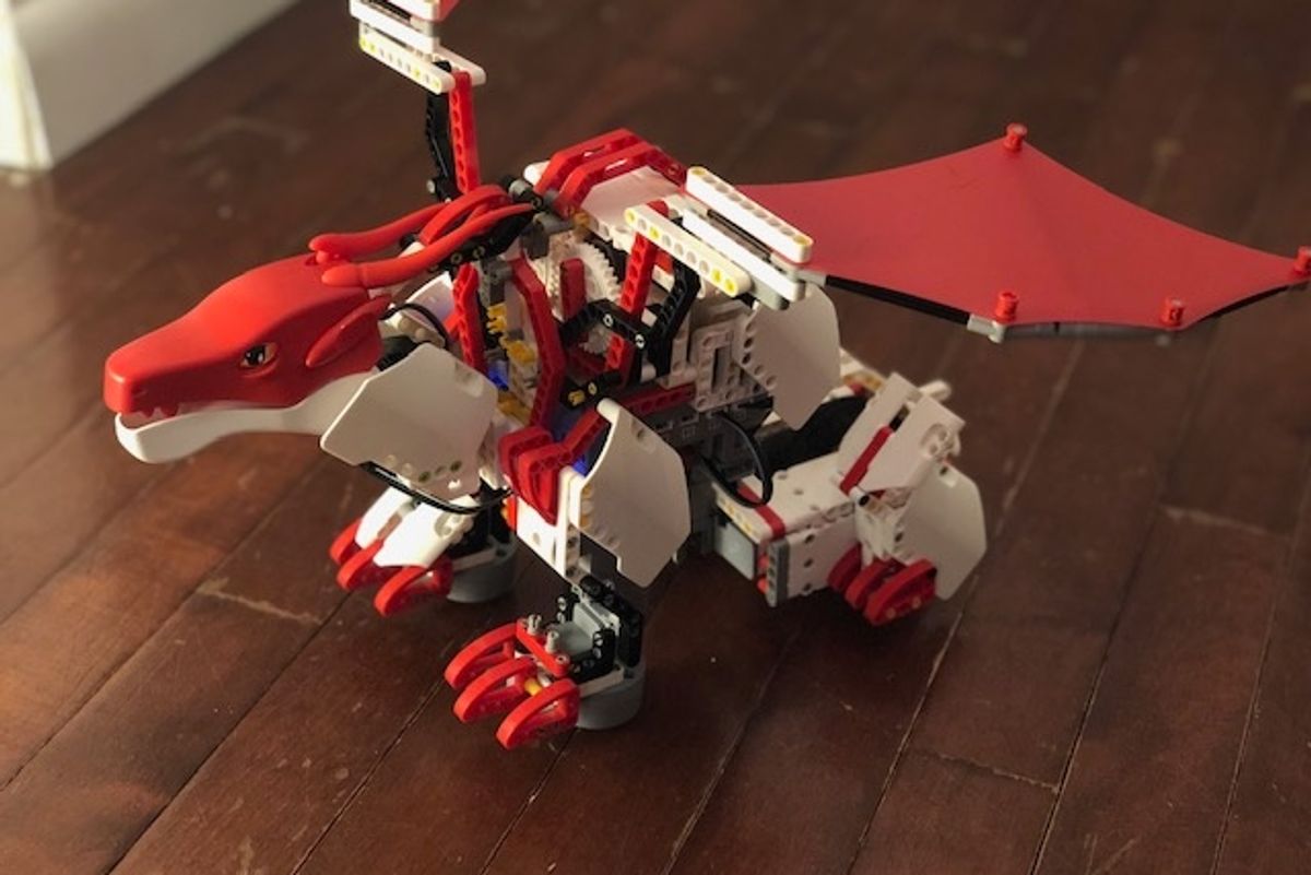 The Jimu Firebot Kit dragon robot in red and white