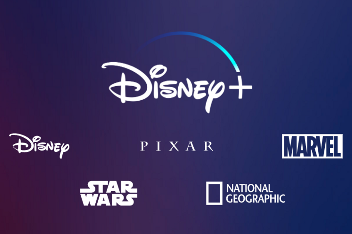Disney+ logo and other content logos including Star Wars, Pixar, Marvel and National Geographic