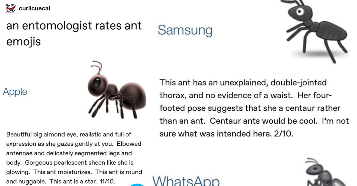 Entomologist's Detailed Ratings For All The Various Ant Emojis Have The Internet Cracking Up