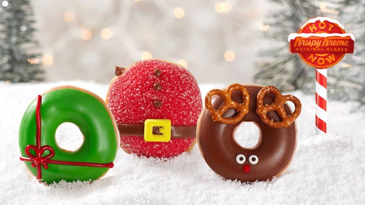Krispy Kreme's holiday doughnuts are here, and you can get an original dozen for $1 today