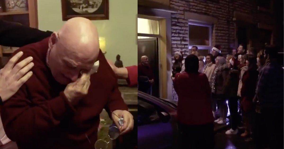 Lonely Pensioner Breaks Down In Tears After Being Surprised With Christmas Tree And Carolers