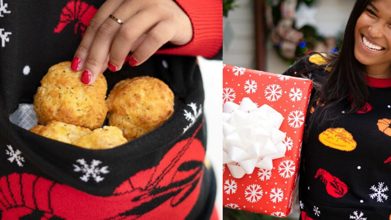 Red Lobster is selling a Christmas sweater with an insulated pocket for your leftover biscuits