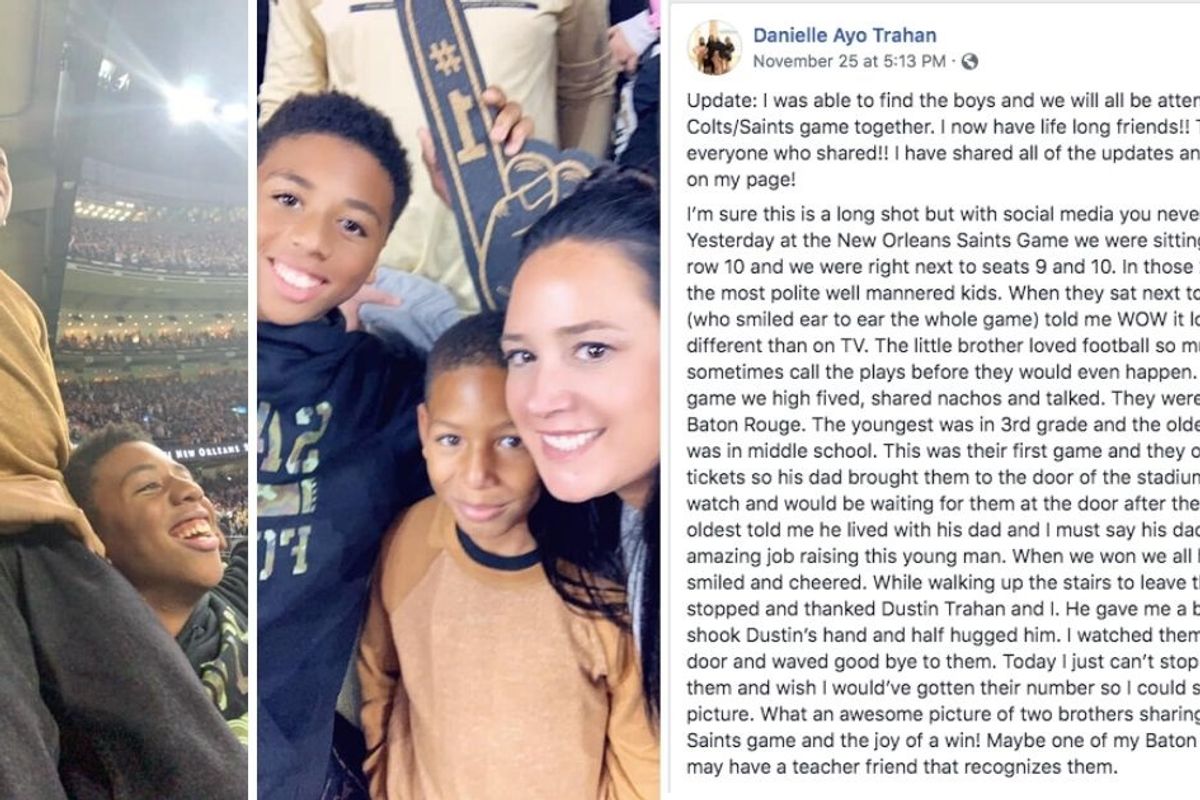 A woman's viral post about sitting next to these two kids at a Saints game is a must-read
