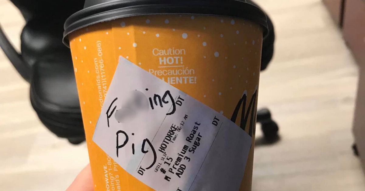Kansas Police Officer Resigns After Admitting To Writing 'Pig' On His McDonald's Coffee Cup And Blaming It On Workers