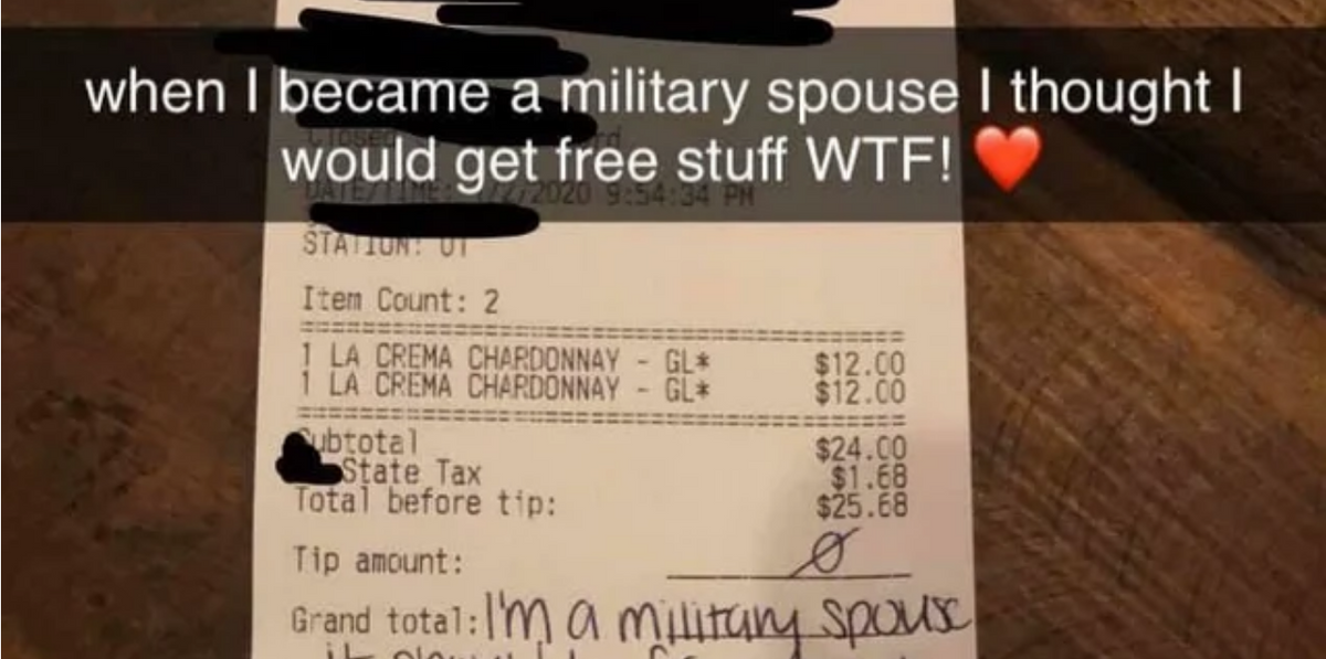 Woman Slams Server After She Wasn't Given Free Drinks For Being A Military Spouse