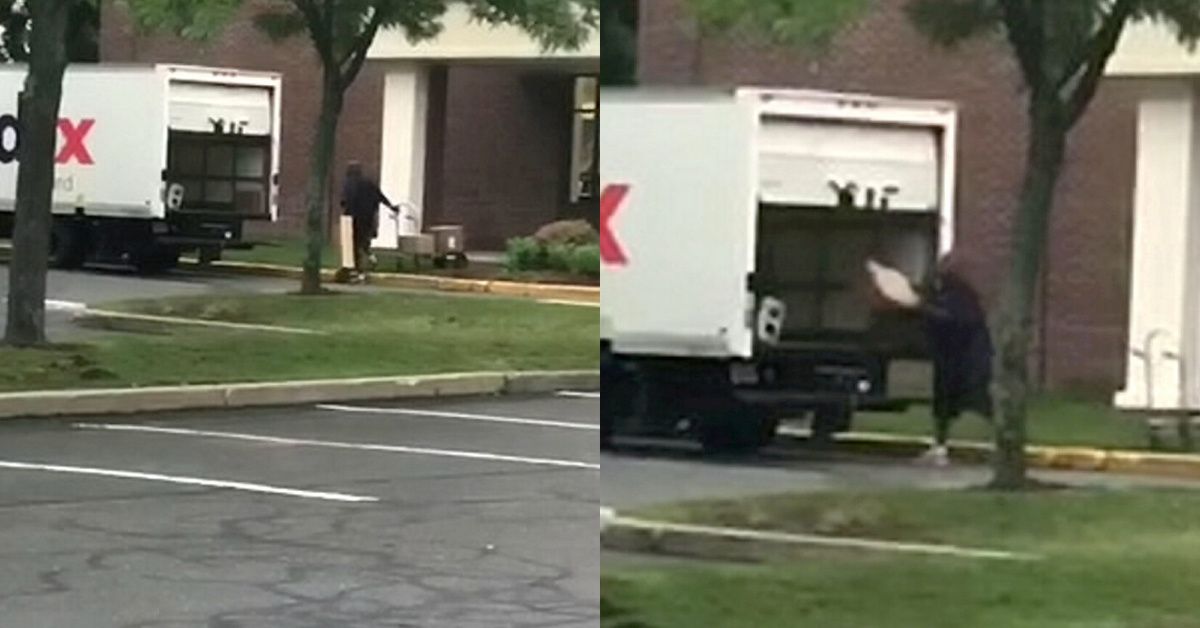 FedEx Delivery Driver Caught On Camera Carelessly Hurling Boxes Into Back Of Truck
