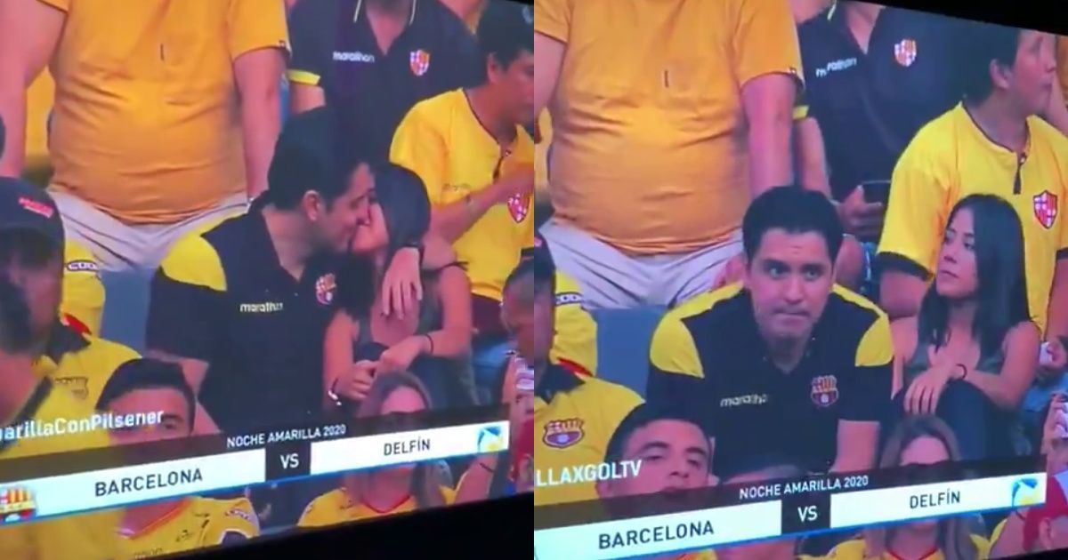Guy Looks Extremely Guilty After Being Caught On The Jumbotron Kissing Woman Next To Him