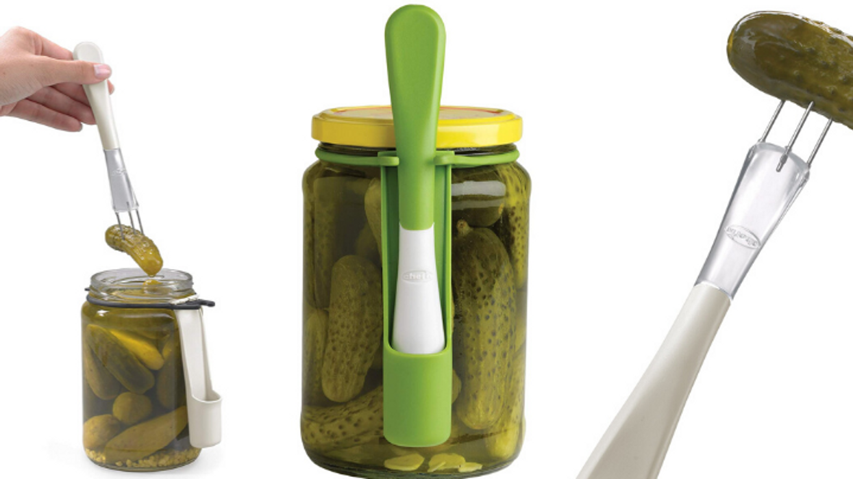 You can buy a pickle fork caddy, and it's basically a kitchen essential for pickle lovers