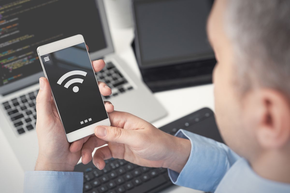 Stock image showing Wi-Fi on a smartphone