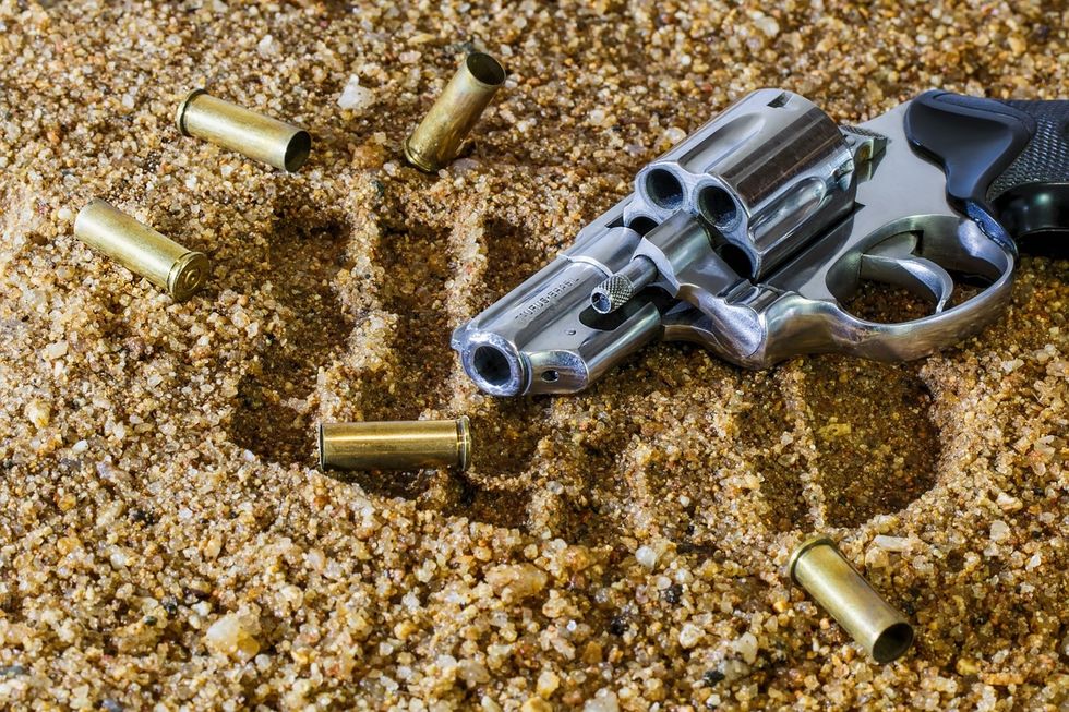 Gun, sand, footprint, bullet
