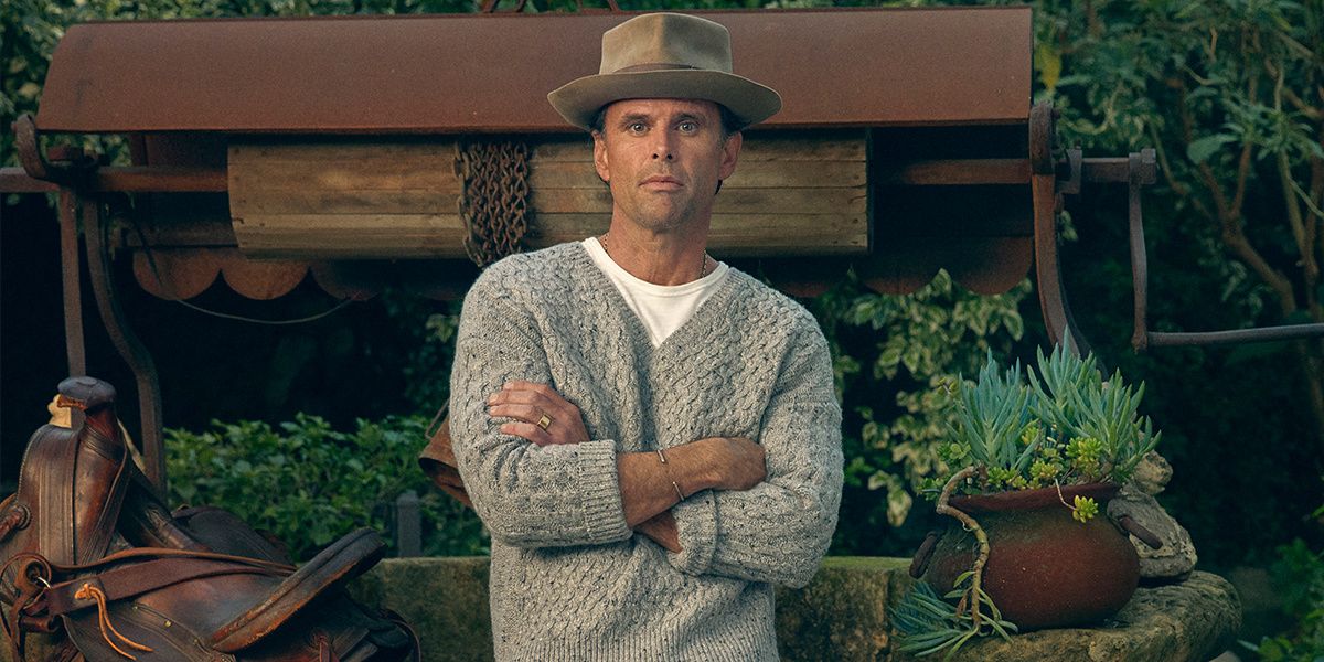 Walton Goggins wearing a wool sweater and ranch hat