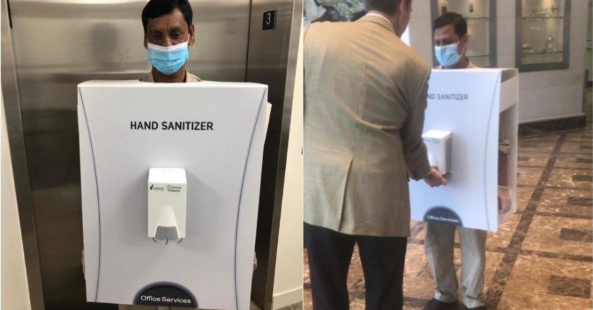 Giant Global Oil Company Prompts Outrage For Using Migrant Worker As A Human Hand Sanitizer Dispenser