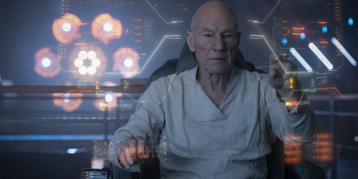 Sir Patrick Stewart as Jean-Luc Picard on a ship