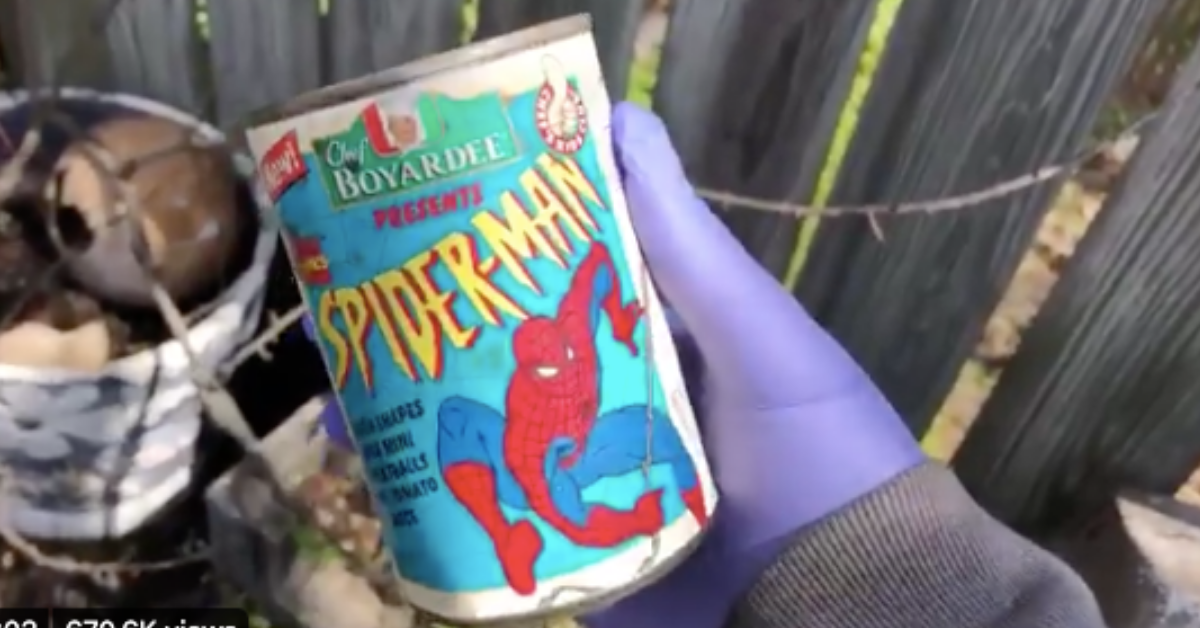 Someone Found A 'Wildly Corroded' Can Of Spider-Man Pasta From 1995—And The Contents Have Not Aged Well