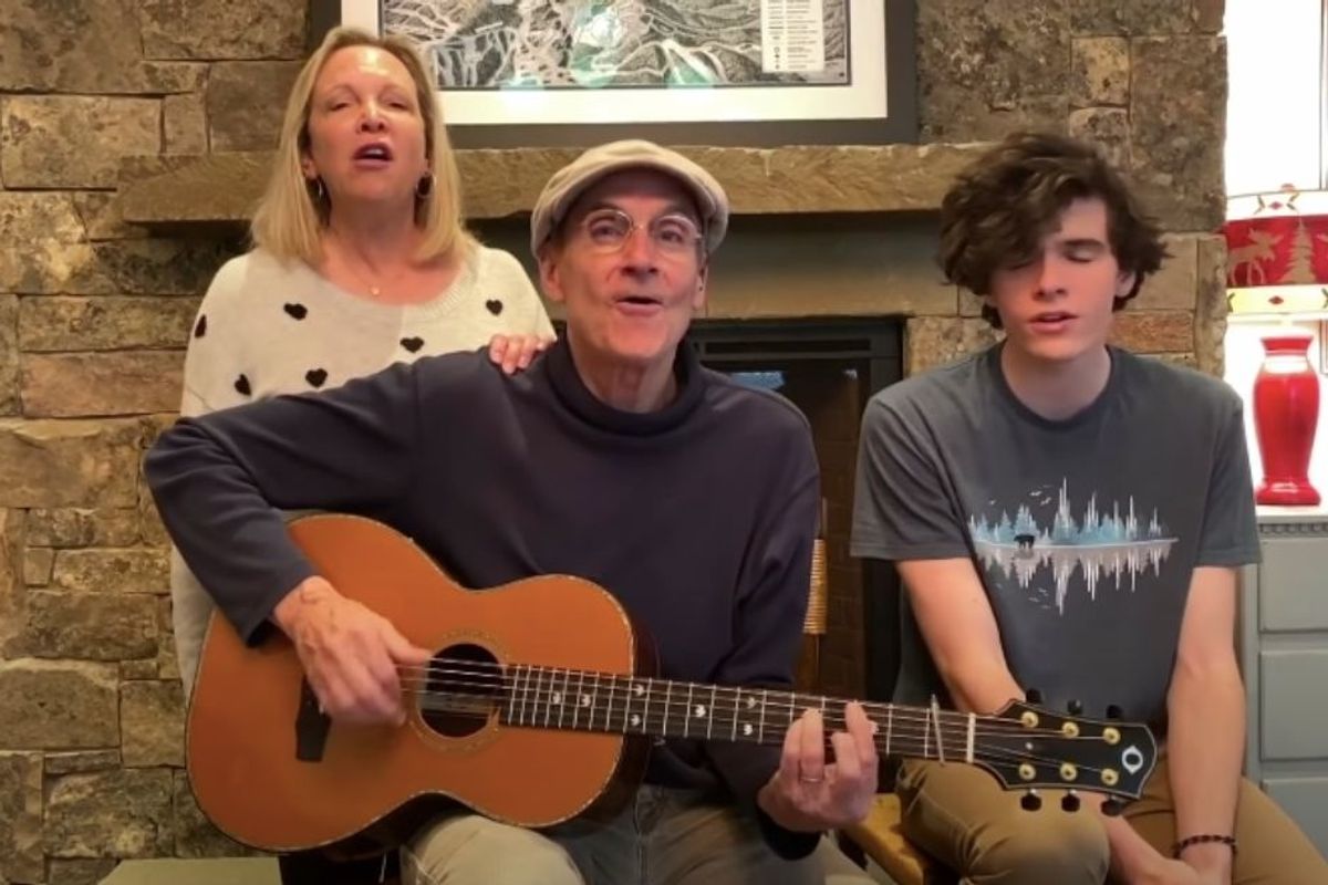 James Taylor performs from home with his wife and son singing harmony