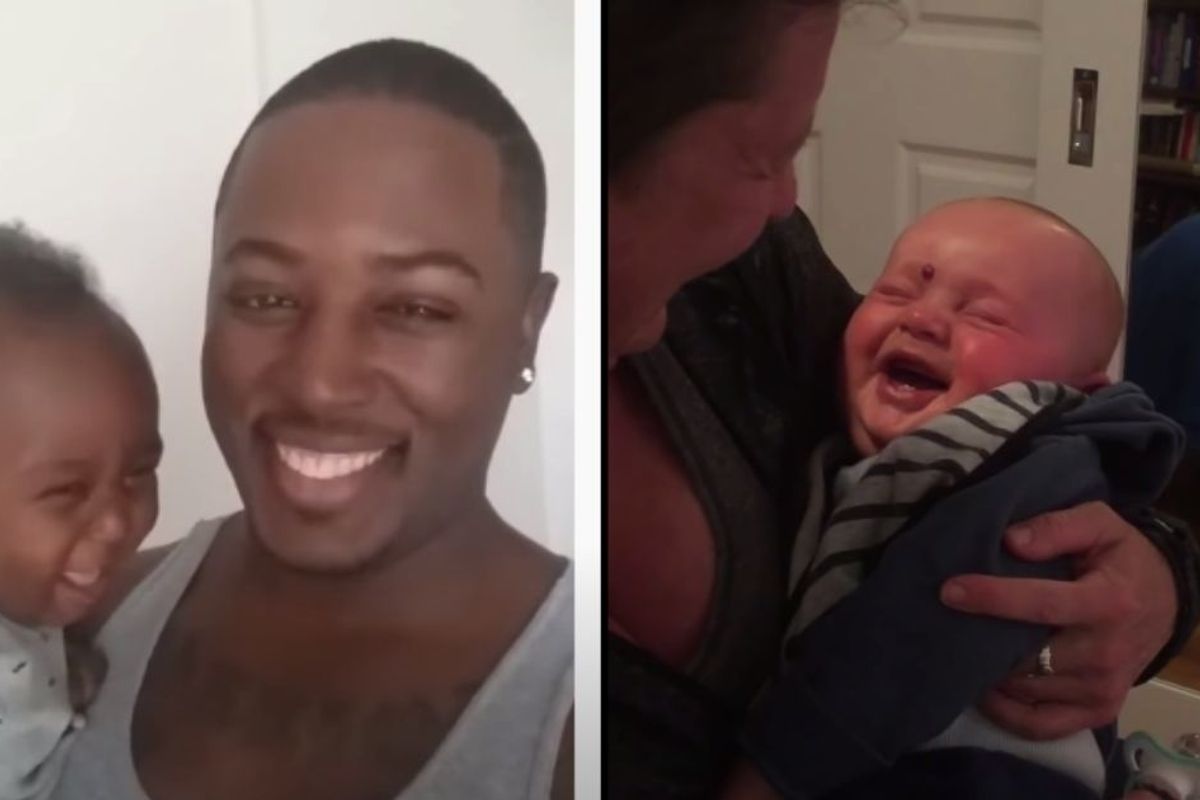 People are watching these babies laugh hysterically and trying not to crack up themselves