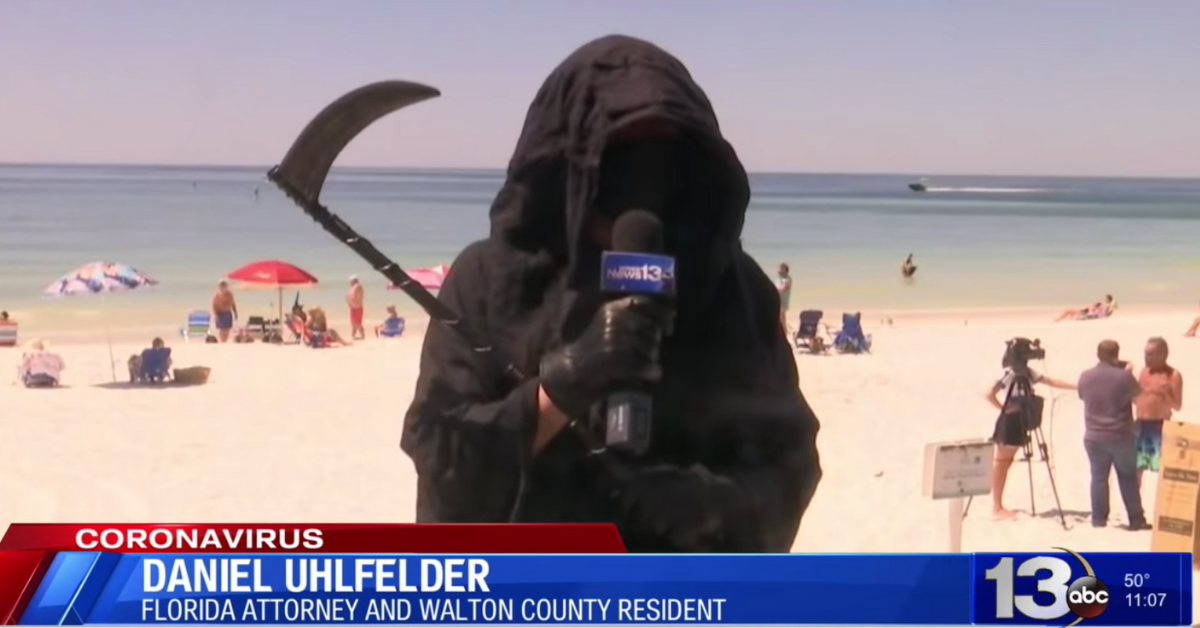2020 Takes A Bizarre Turn As The 'Grim Reaper' Is Interviewed On TV About Florida's Reopened Beaches