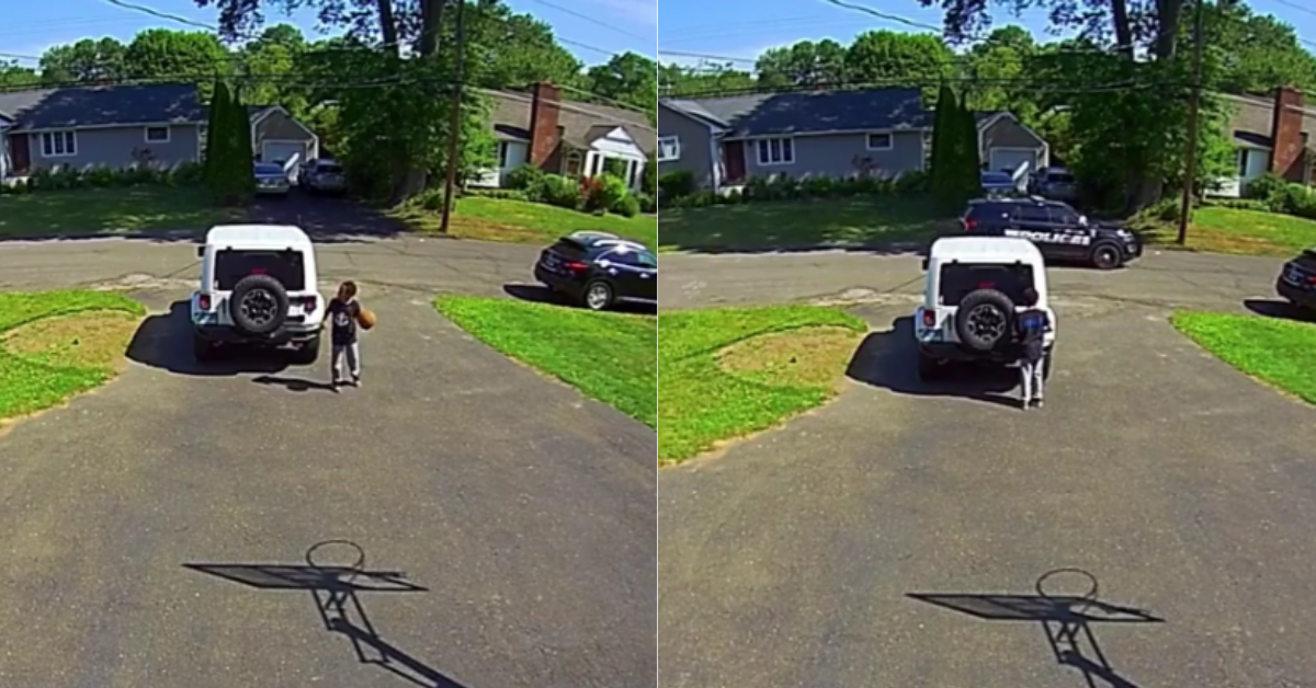 Dad 'Floored' After Video Captures His Young Son Hiding From Cops While Playing Basketball In His Own Driveway