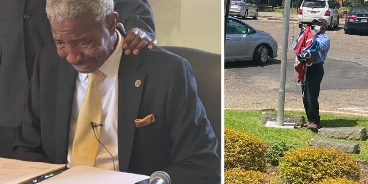Mississippi town mayor fights back tears as he signs order to remove