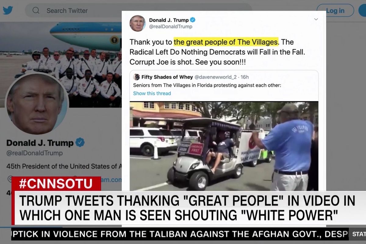 Trump shares video of supporter shouting "white power"