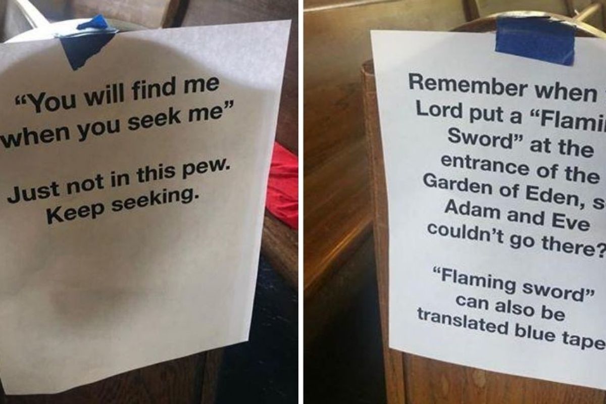 Church posts hilarious Bible-themed signs to enforce social distancing in the pews