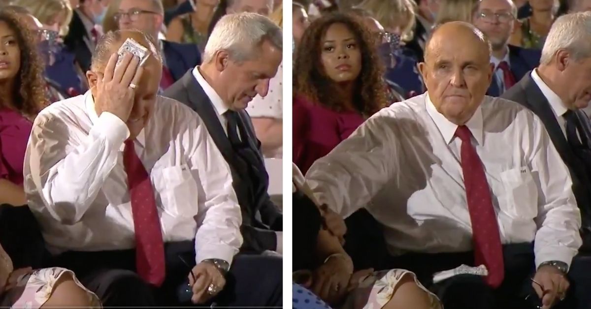 Rudy Giuliani Sickens Twitter After Wiping His Brow Sweat On The Lady Sitting Next To Him At The RNC
