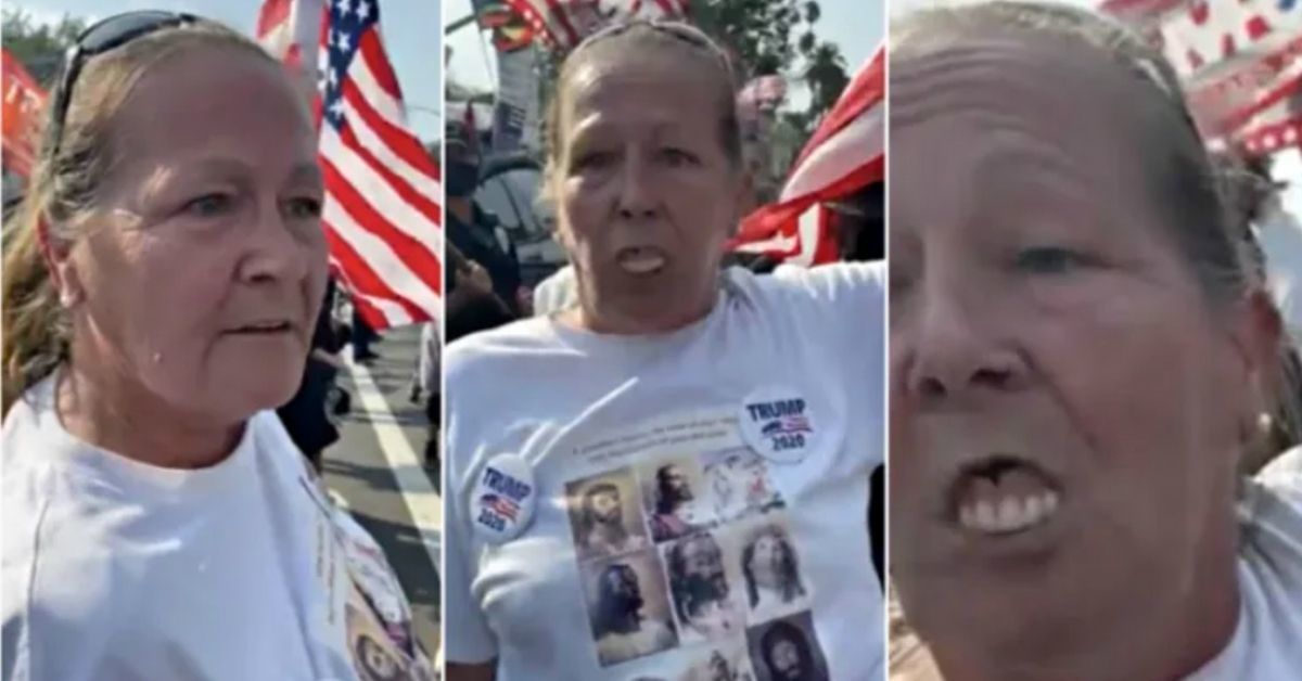 California 'Karen' Can't Seem To Keep Her Dentures In Her Mouth During Racist Rant At Trump Rally