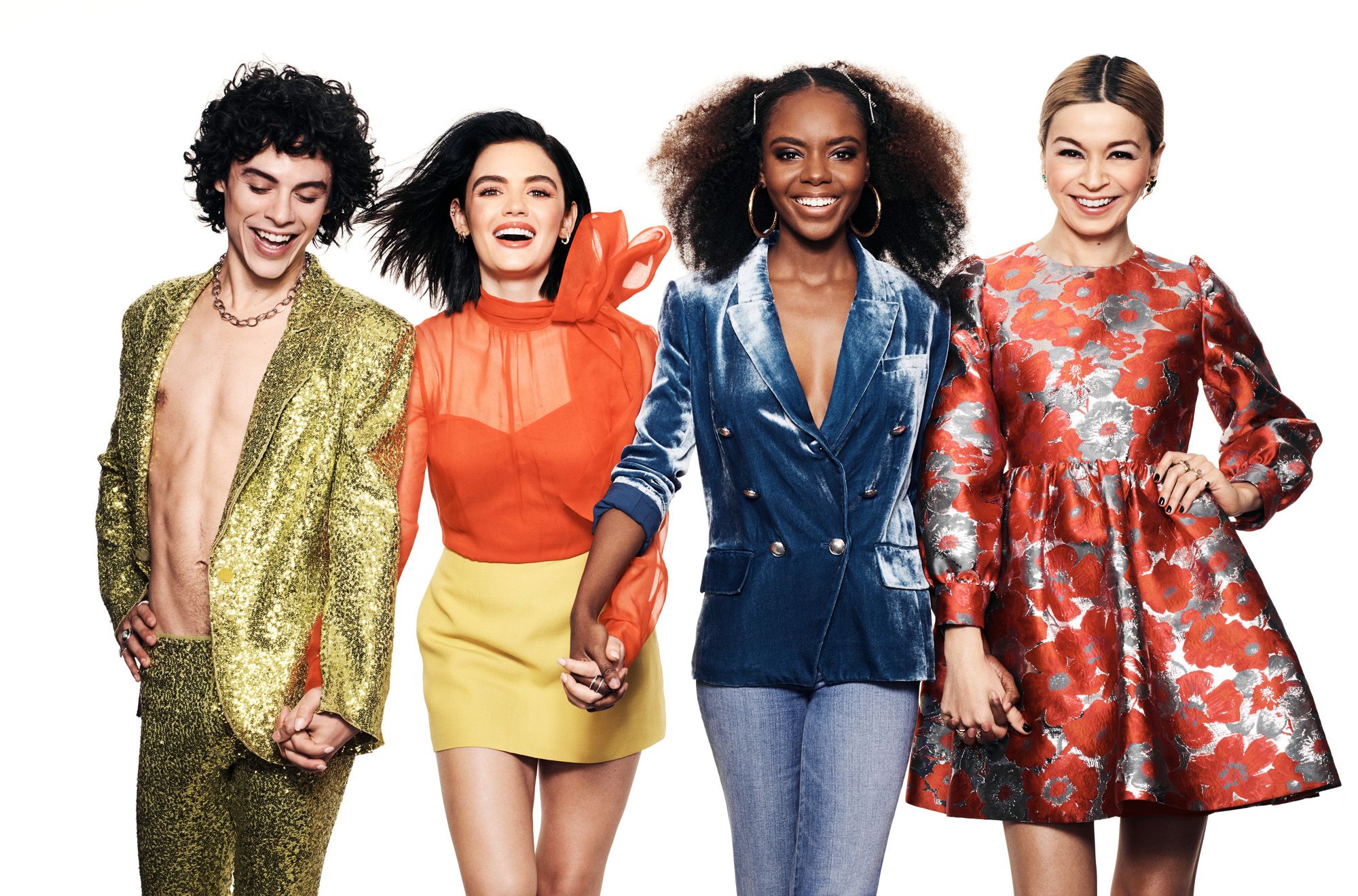 Jonny Beauchamp, Lucy Hale, Ashleigh Murray, and Julia Chan from Katy Keene.