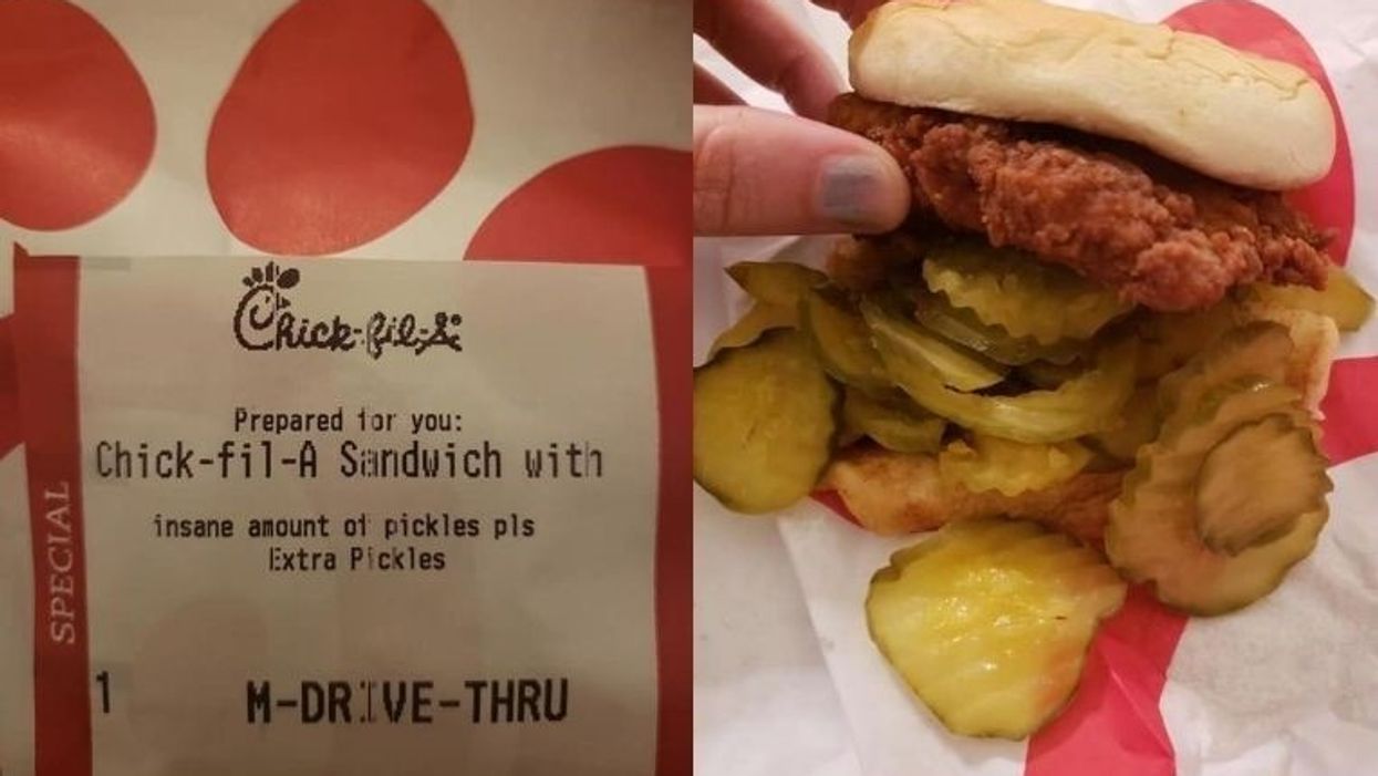 A woman asked for an 'insane amount' of pickles on her sandwich at Chick-fil-A and got exactly that