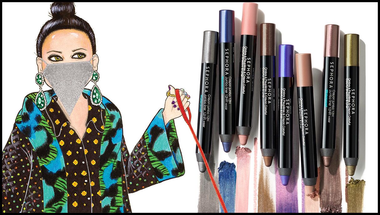 Illustrated graphic of fashionable woman with a facemask