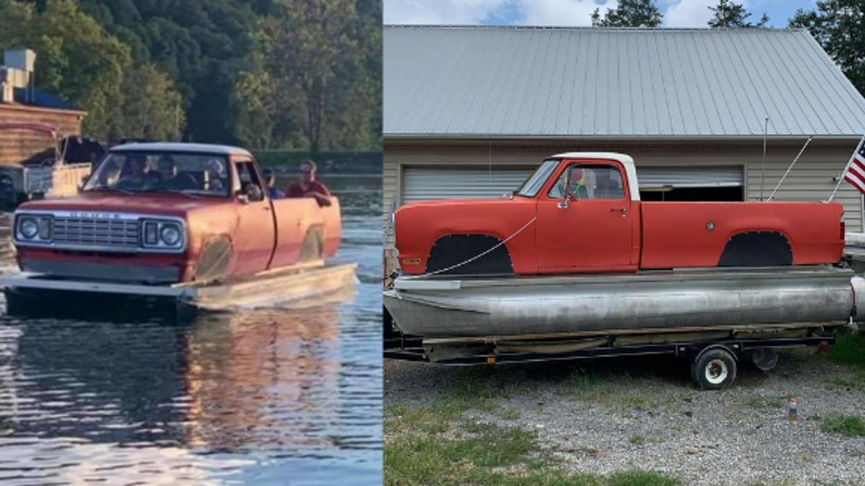 Tennessee man creates 'Dodgetoon,' a truck and pontoon boat hybrid that is a sight to behold