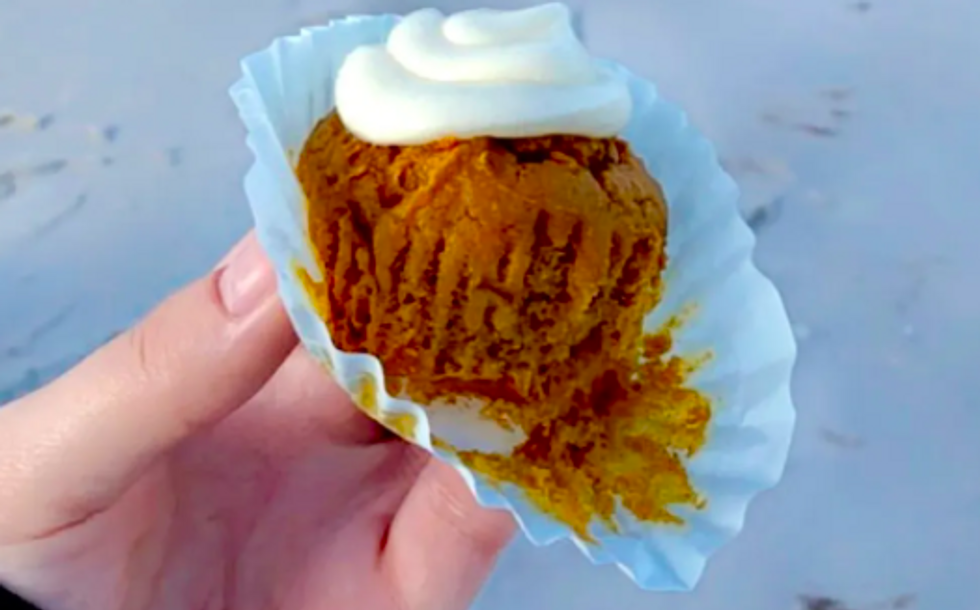 muffin with white icing on it