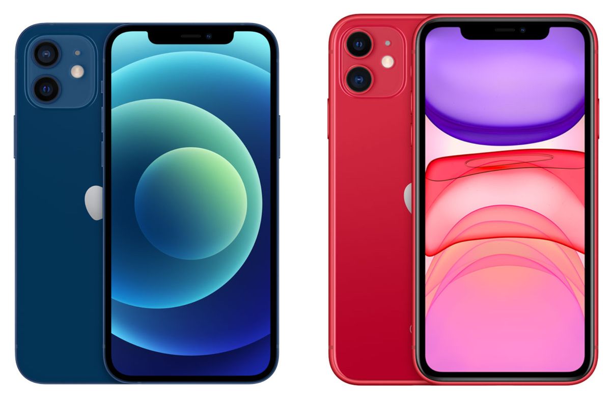 The new iPhone 12 (left) and year-old iPhone 11 (right)