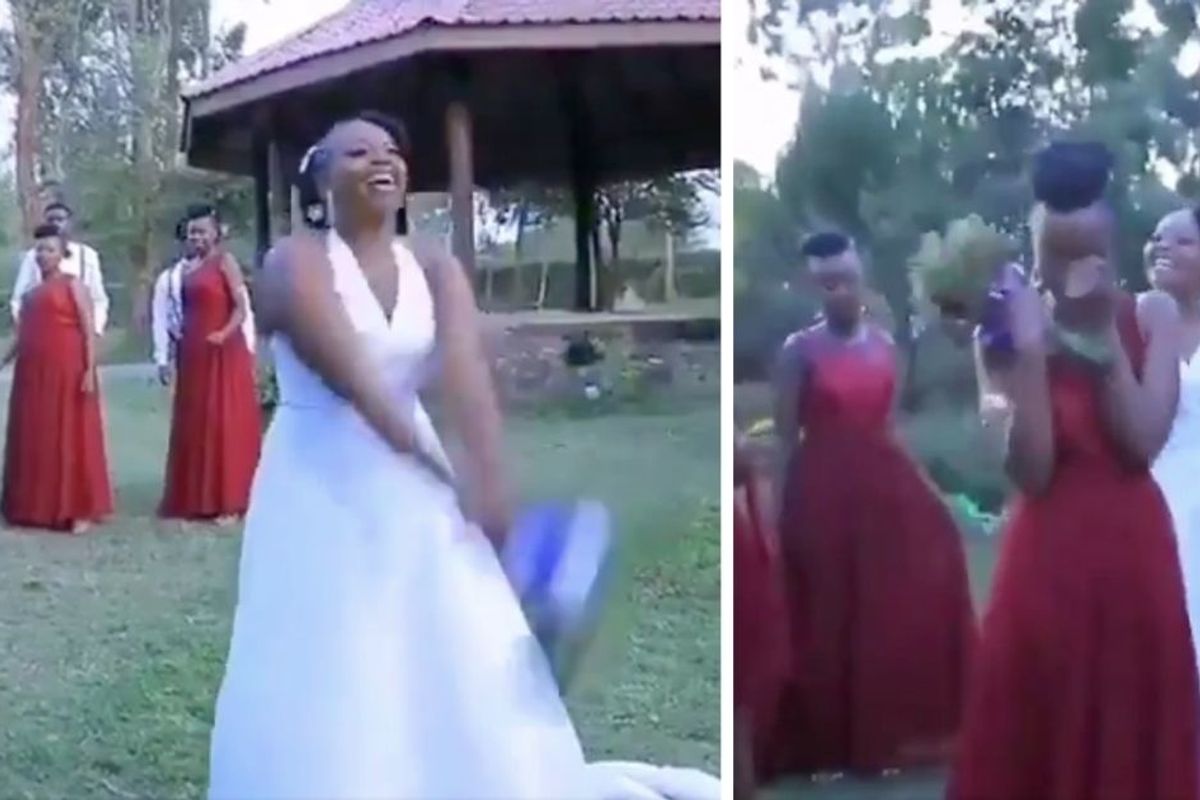 A bride's bouquet toss 'plot twist' has people all up in their feelings