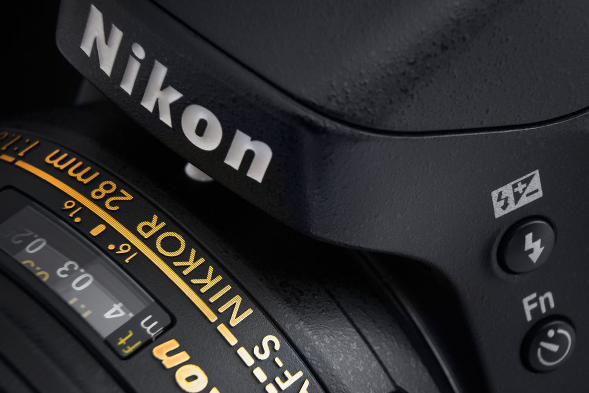 Nikon camera closeup stock image