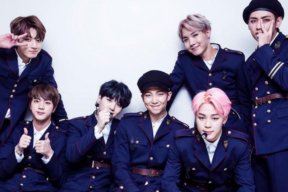 BTS in faux military uniforms