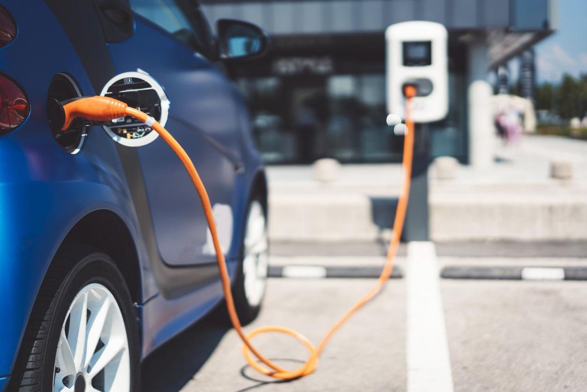 Electric car charging stock image