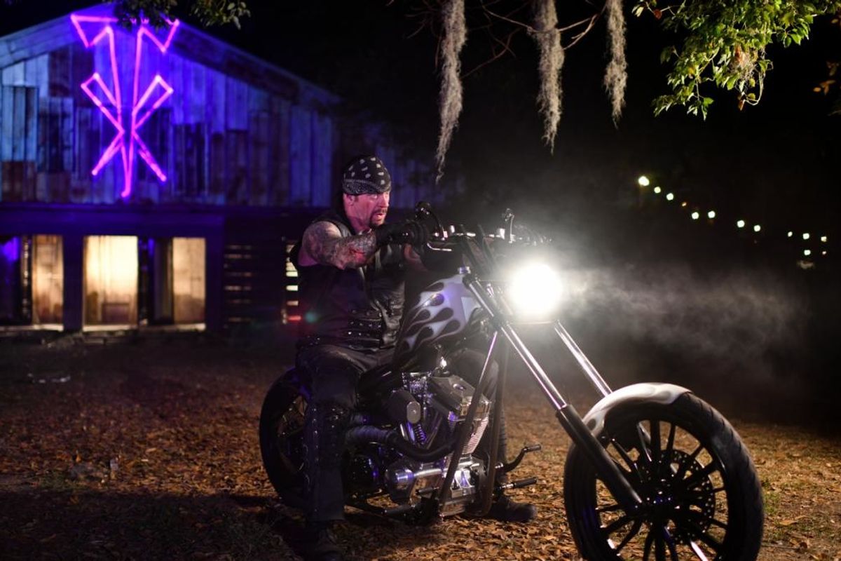 Undertaker on a motorcycle at this year's Wrestlemania
