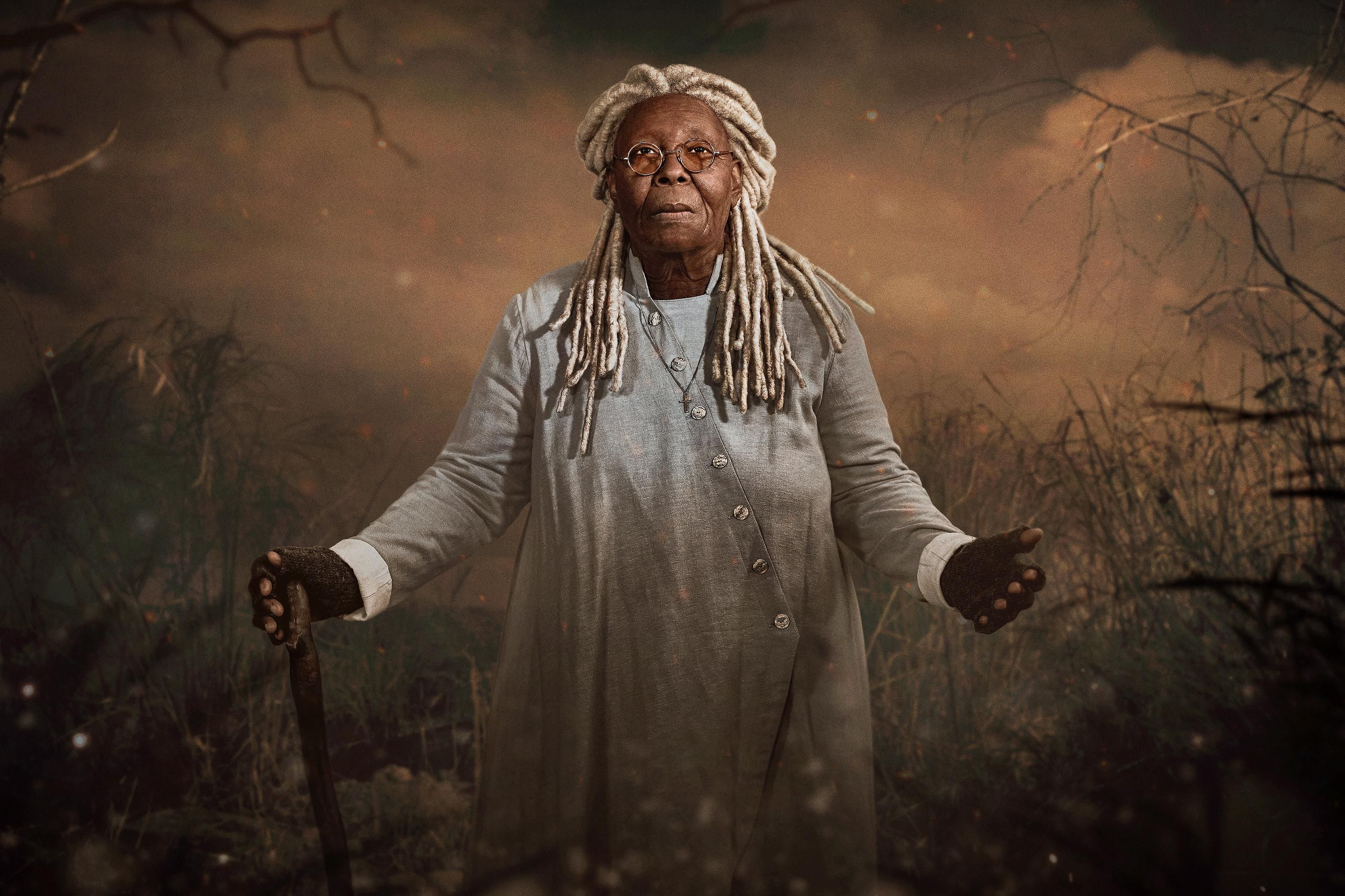 Whoopi Goldberg as 108 year-old Mother Abagail standing a blasted wasteland.