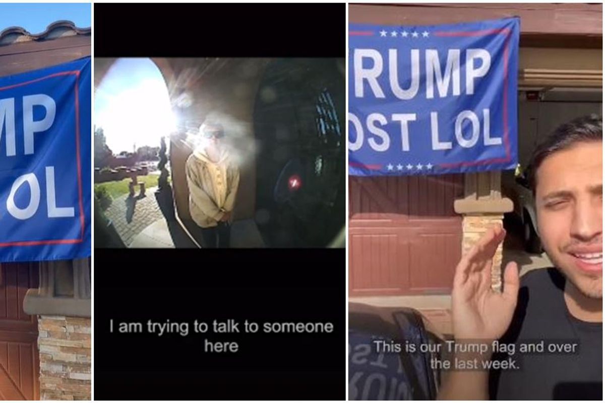 Man hangs a giant 'Trump Lost LOL' flag in a conservative neighborhood. This is what happened.
